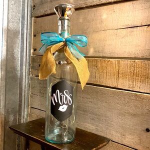 ‘Mrs’ w/lips on chalkboard shield wine bottle lantern